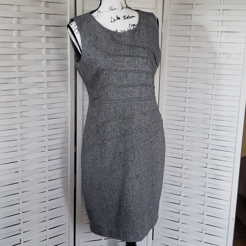 Calvin Klein gray sheath faux drape knee length sleeveless dress nwt 10